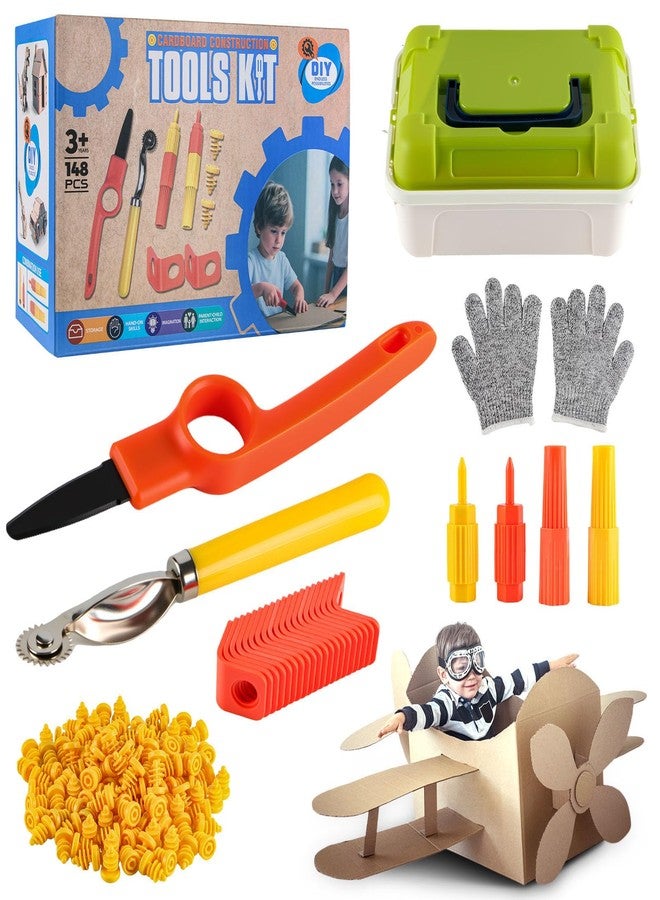 Zitranse Cardboard Cutting Tools for Kids with Storage box,Safe DIY Cutter,148 PCS Construction Kit for Family & Team Activities,Creative Educational Toys Gift for Boys and Girls,5 6 7 9,Building Set,Ageds 4+ - Image 1